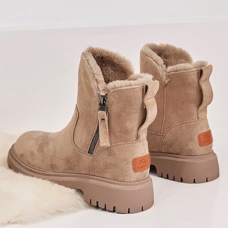 Women's Faux Suede Ankle Boots with Faux Fur Trim and Side Zip
