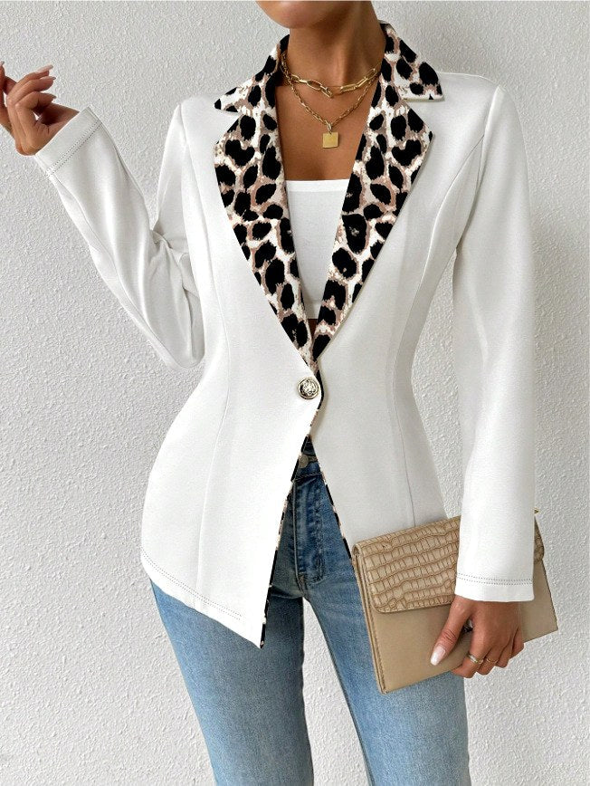 Gabriela - Women's Notched Lapel Blazer with Print Trim