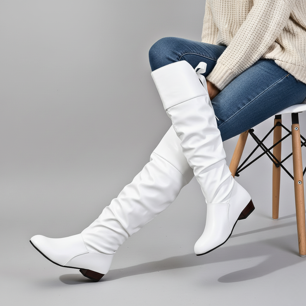 Geneva - Women's Slouched Knee-High Boots with Almond Toe