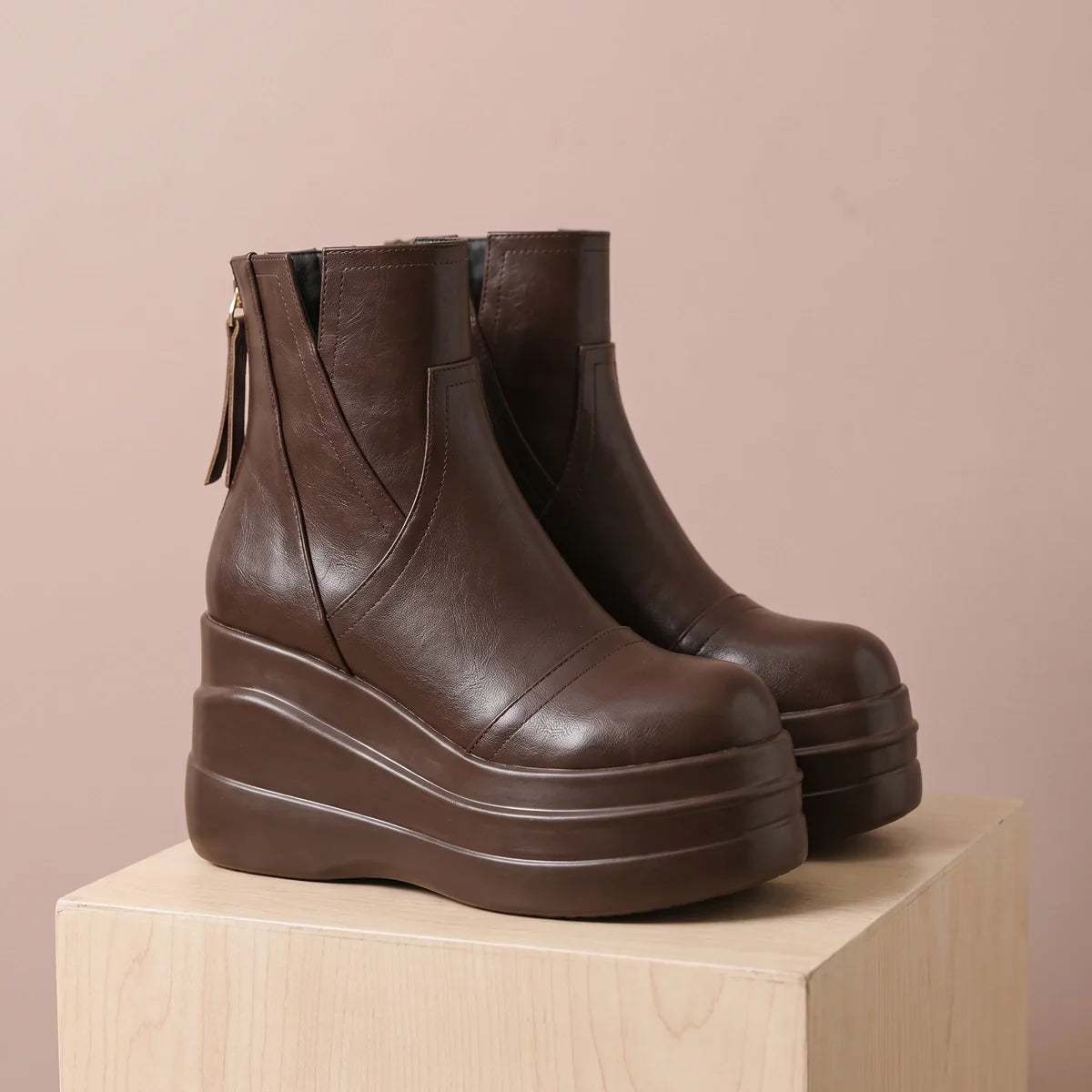 Genoveva Crease Resistant Leather Platform Booties