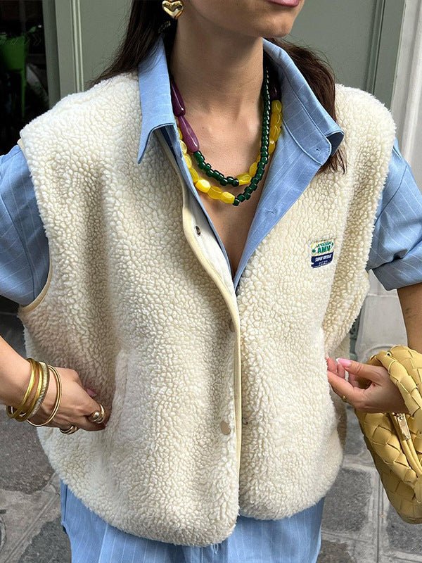Women's Sleeveless Button-Front Textured Vest, V-Neck