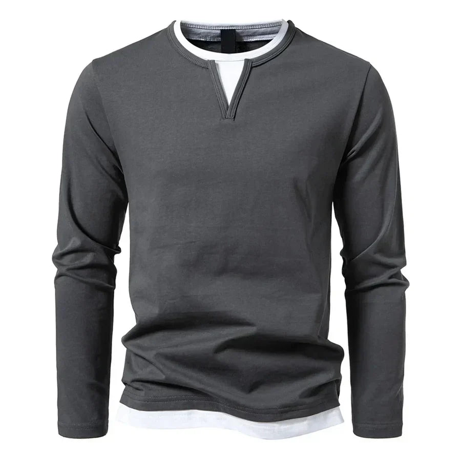 Men's Henley Sweater, Long Sleeves, Split Neckline