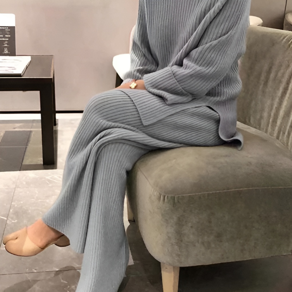Women's Ribbed Knit Sweater & Trousers Set Relaxed Fit