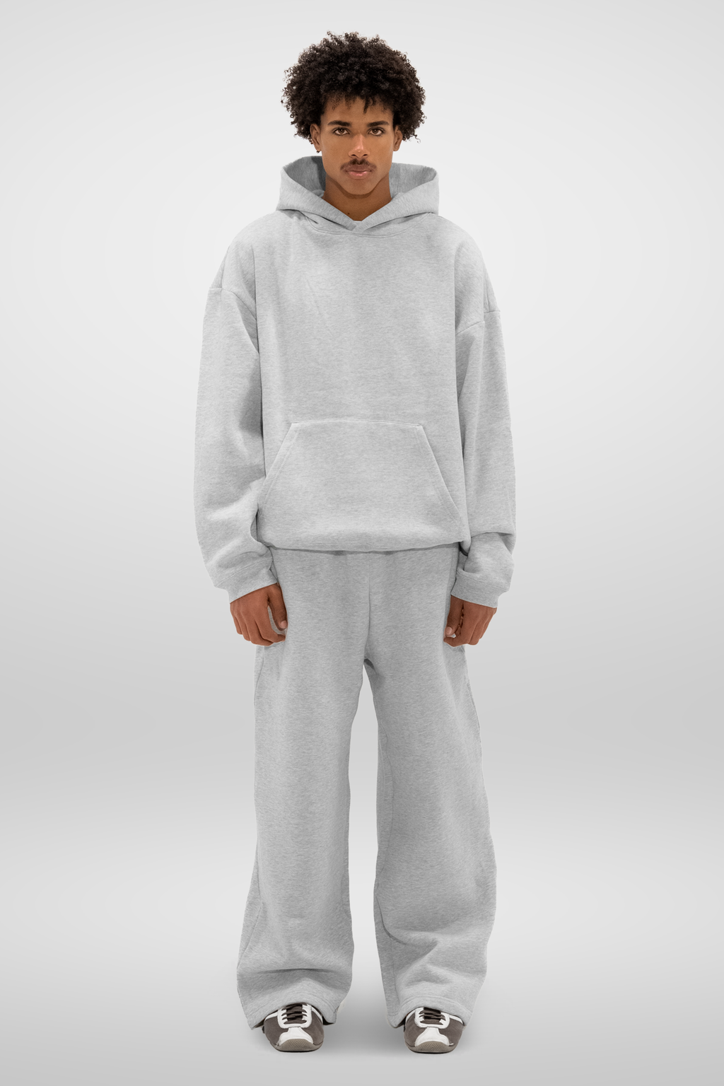 Men's Grey Fleece Sweatpants, Wide Leg, Full Length