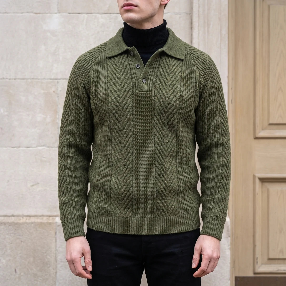 Gustavo Cashmere Chevron Cable Polo Sweater