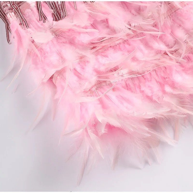 Gwenllian | Sequin Cocktail Mini Dress with Feather Hem for Women