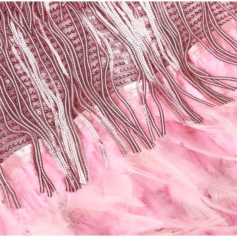 Gwenllian | Sequin Cocktail Mini Dress with Feather Hem for Women
