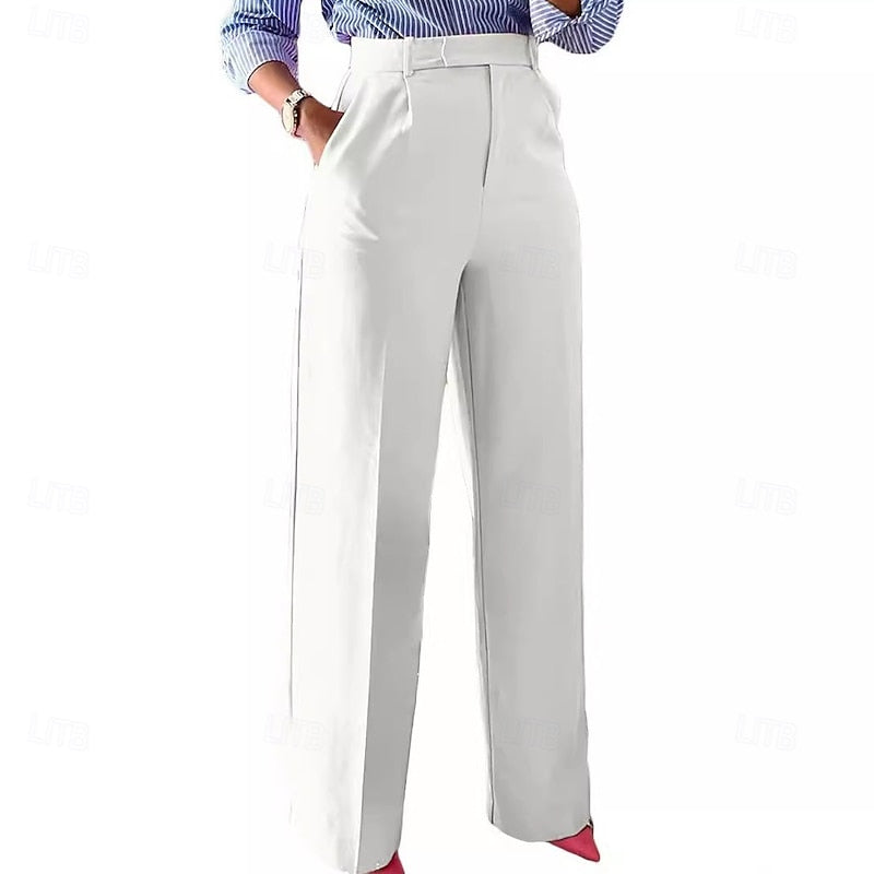 Women's High-Waist Straight Leg Trousers with Pockets