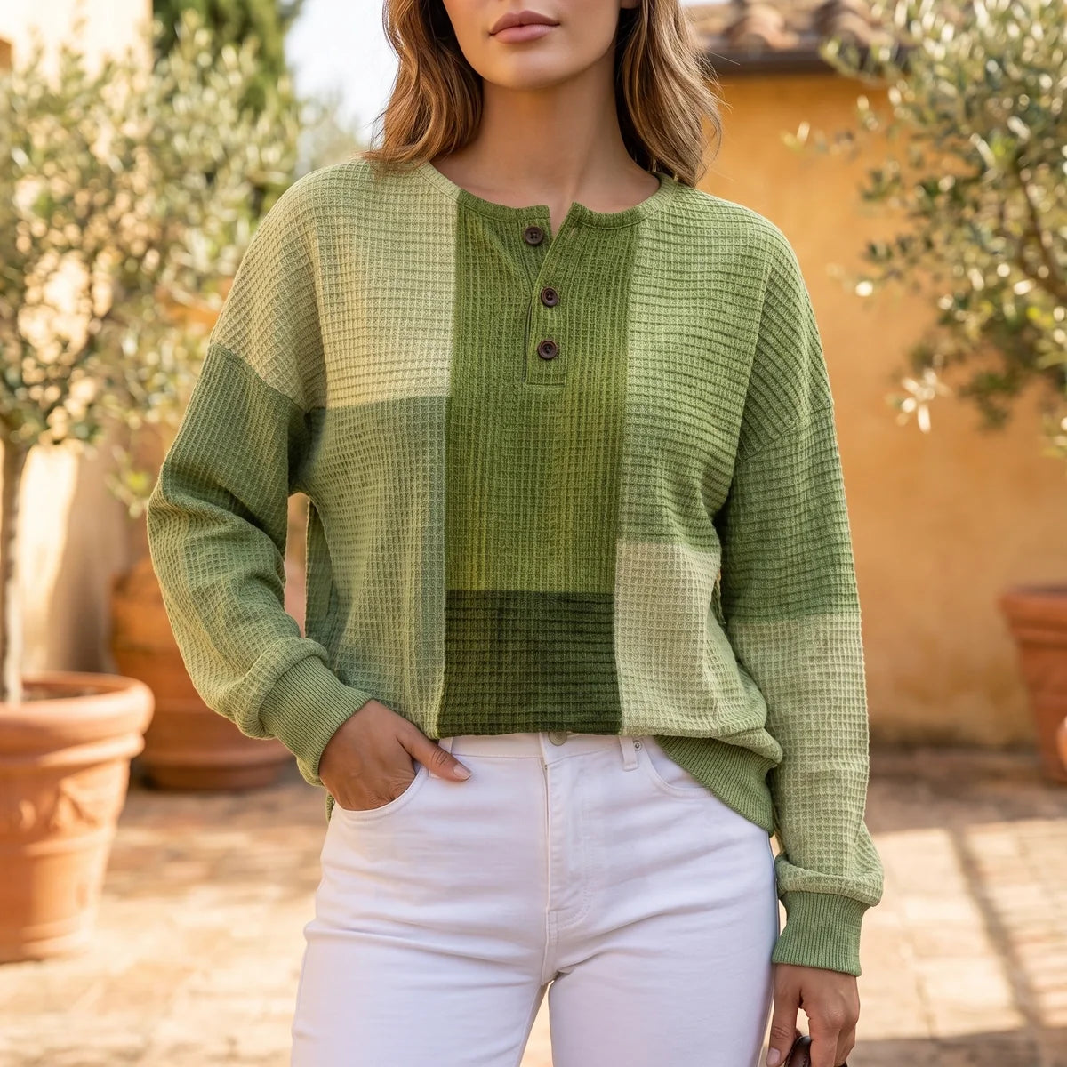 Hazel Colorblock Waffle Knit Henley