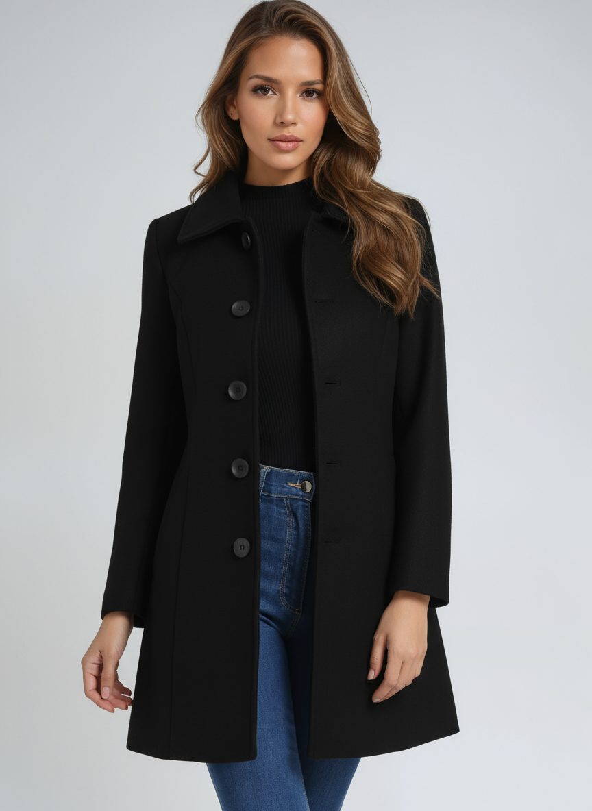 Henley | Wool Longline Coat with Button-Up for Women