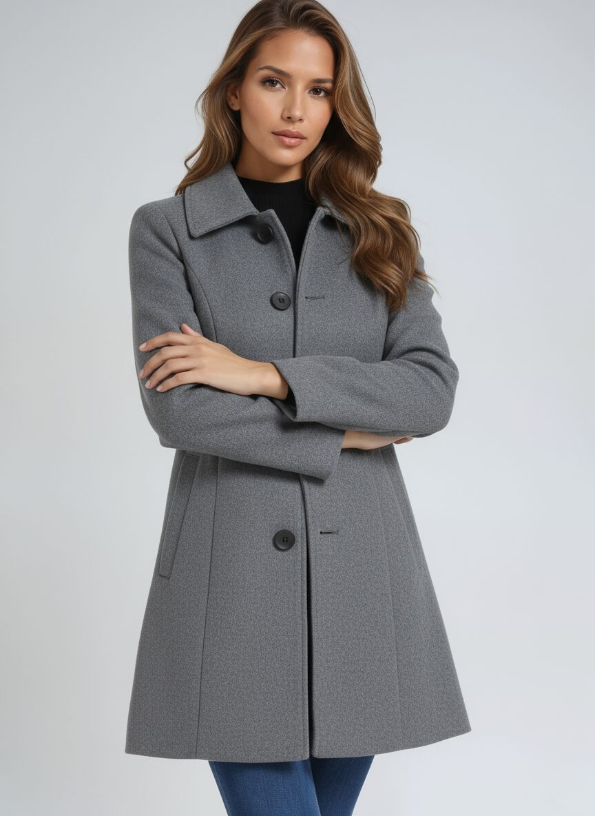 Henley | Wool Longline Coat with Button-Up for Women