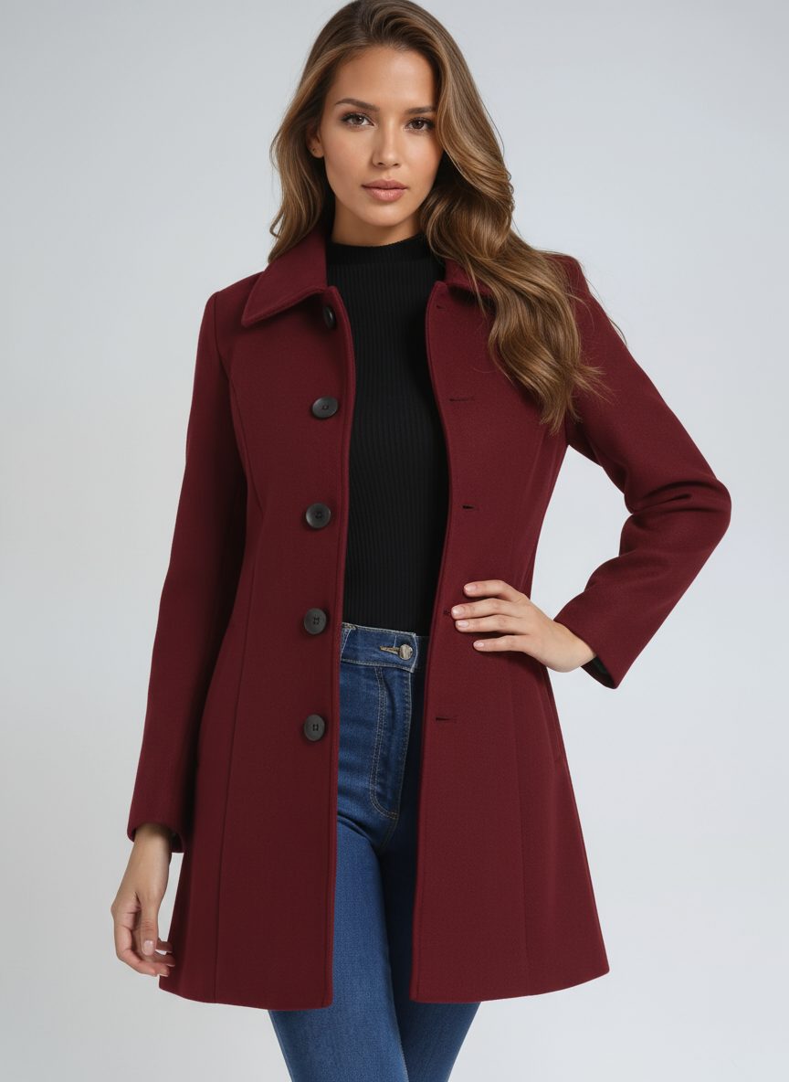 Henley | Wool Longline Coat with Button-Up for Women