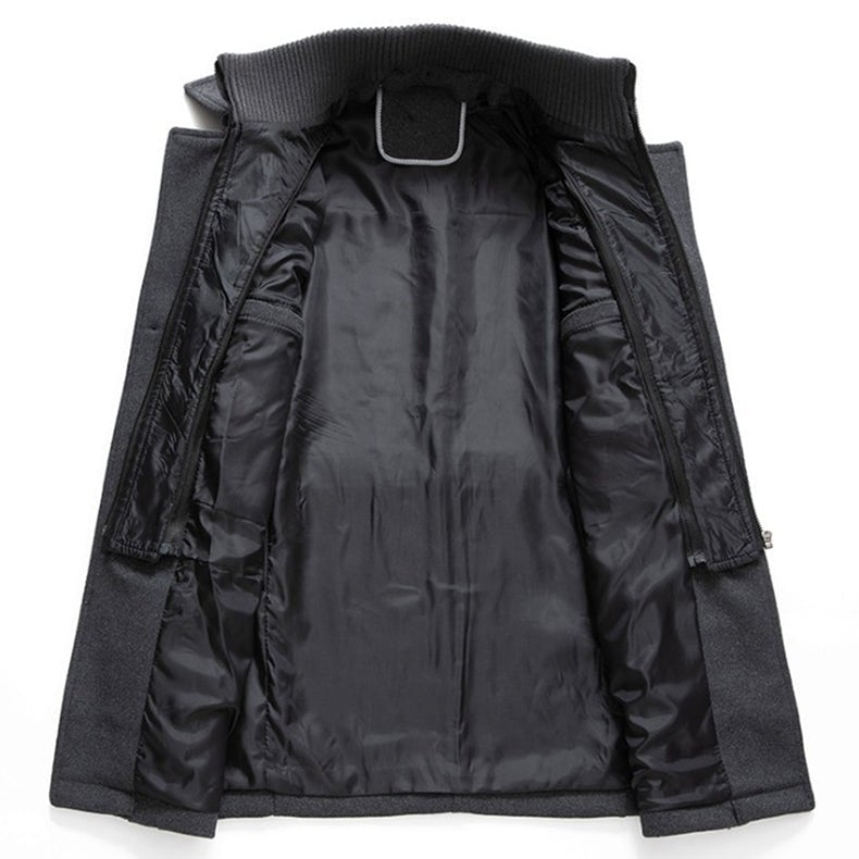 Men's Two-Piece Mid-Length Coat, Stand Collar, Long Sleeves