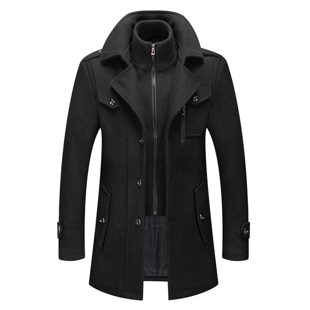 Men's Two-Piece Mid-Length Coat, Stand Collar, Long Sleeves