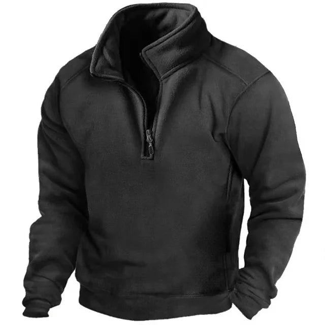 Men's Half-Zip Fleece Jumper, Stand Collar, Long Sleeves
