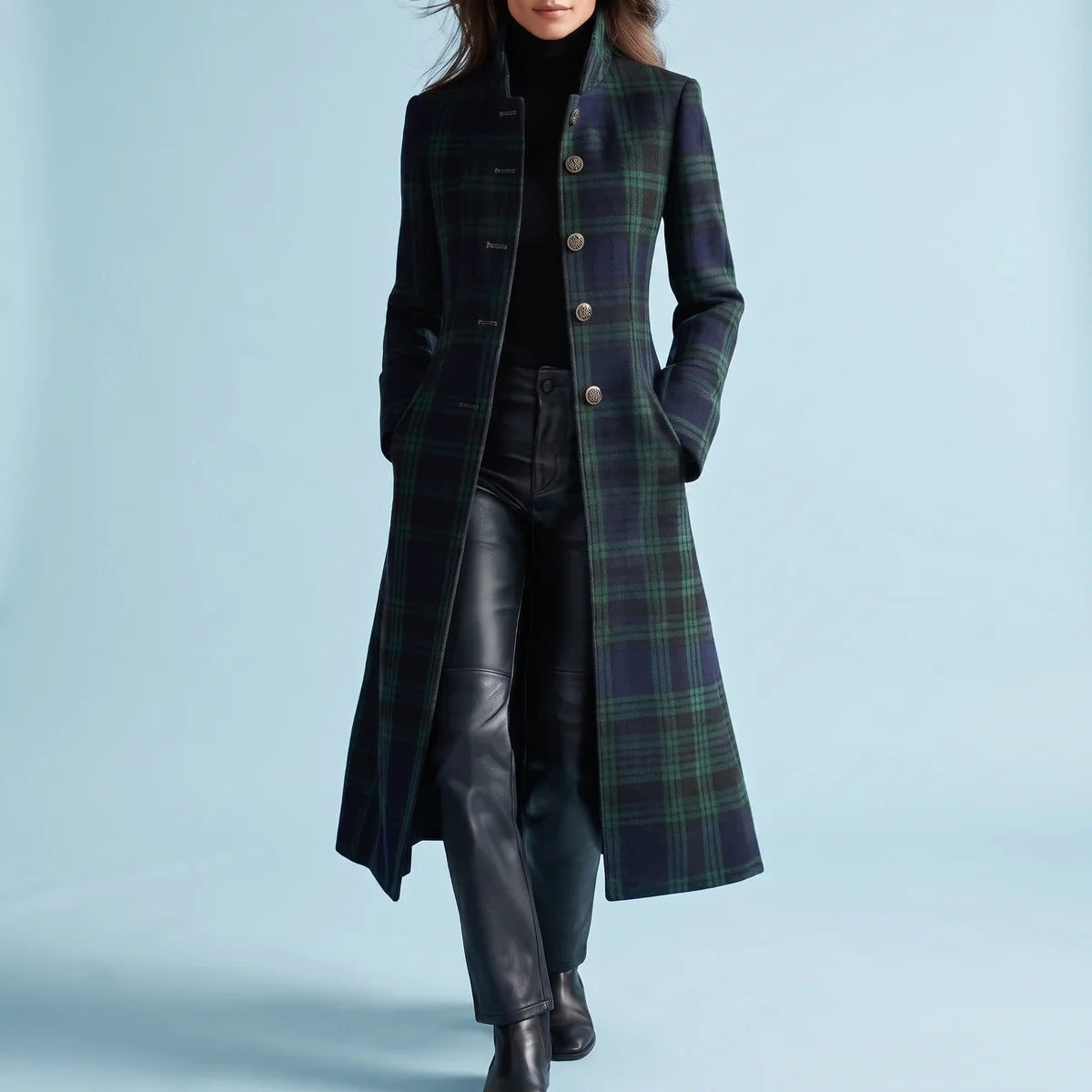 Hermione Tartan Plaid Long Wool Coat