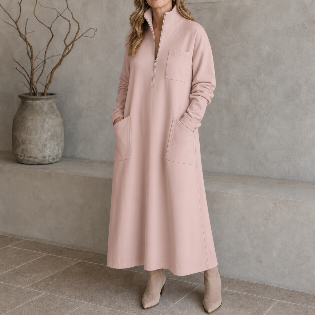 Quarterglow – Quarter-Zip Midi Dress