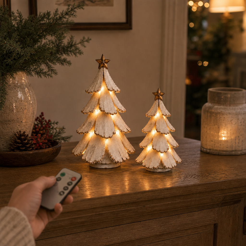 Hearthglow – Lighted Vintage-Style Christmas Tree Figurine (2pcs set)