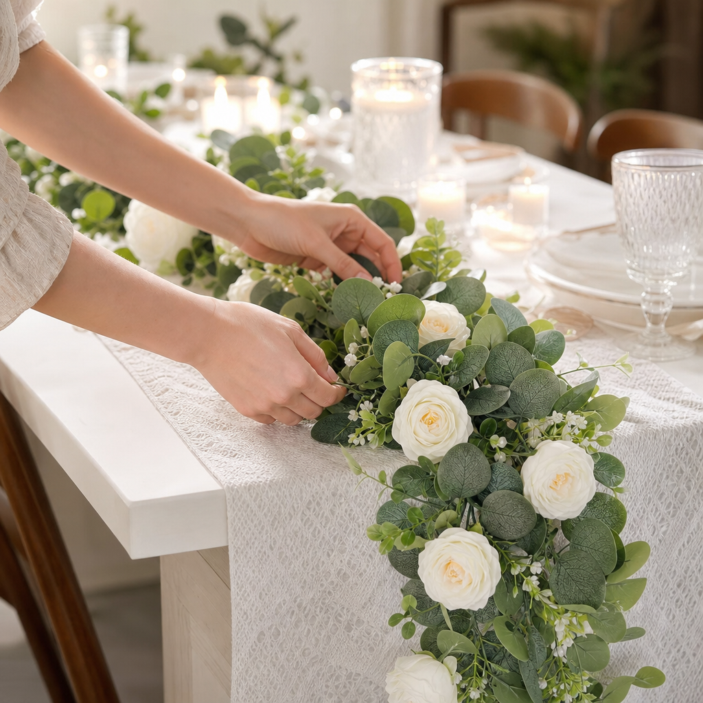 Roselune – White Rose And Eucalyptus Garland