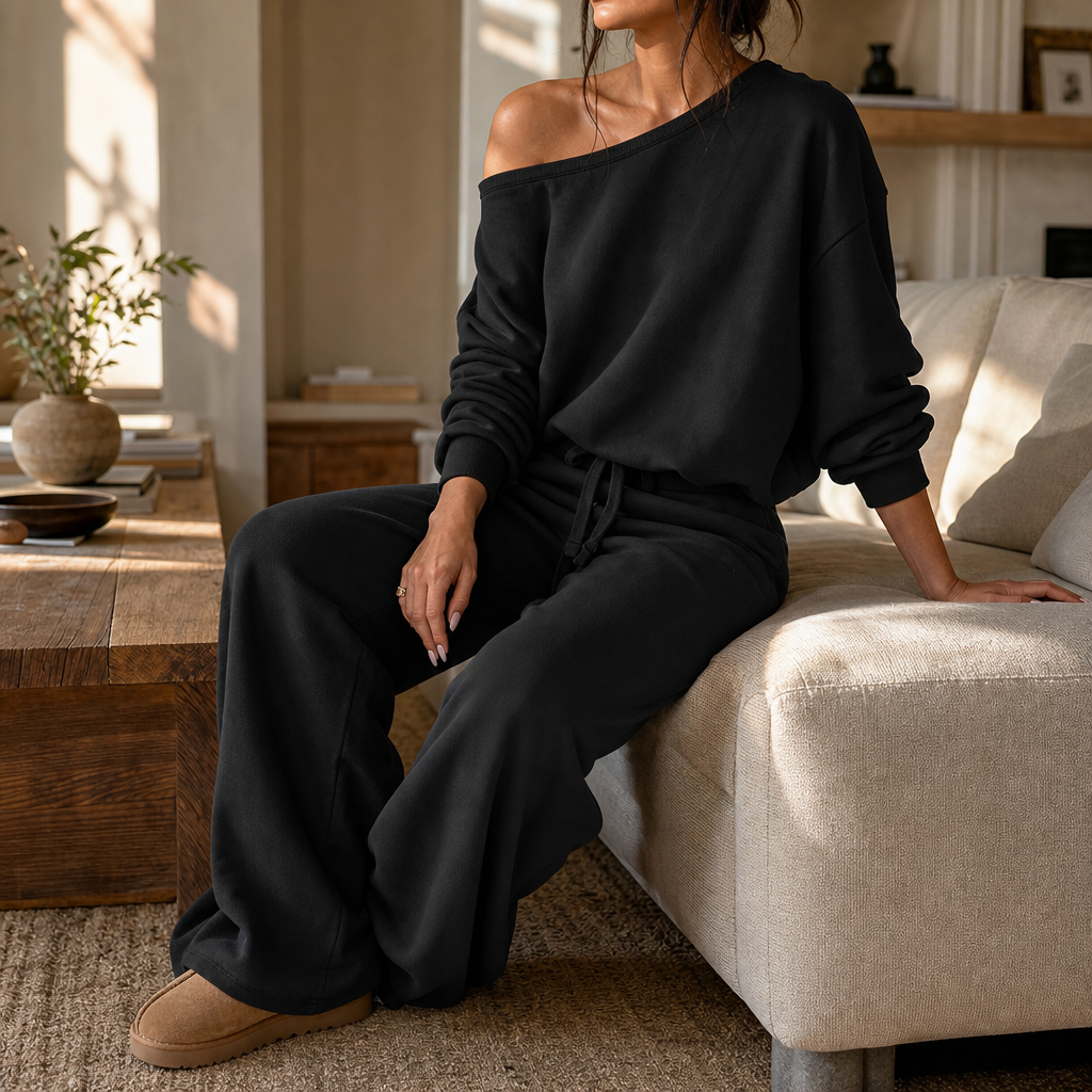 Line & Leisure – Contrast-Piped Wide-Leg Lounge Set
