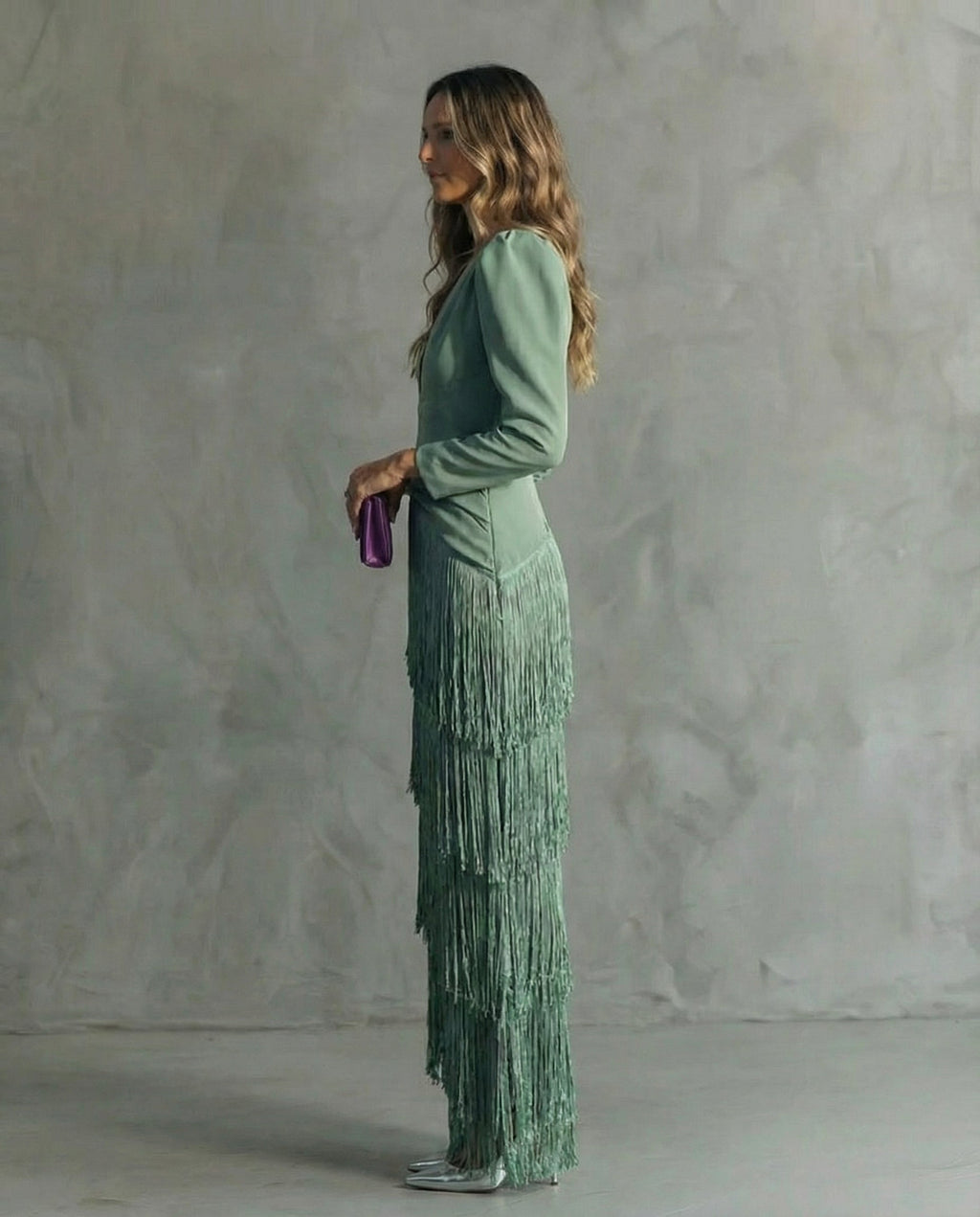 Amelia | Stylish Fringe Sleeve Midi Dress