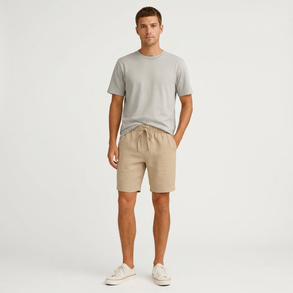 Montarello Men's Linen-Look Lightweight Drawstring Summer Shorts