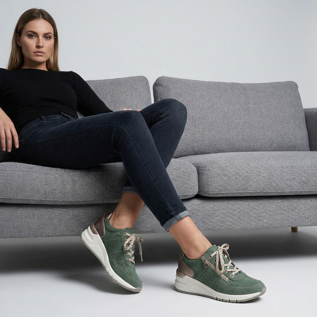 Women's Lace-Up Sneakers with Chunky Sole and Side Zip