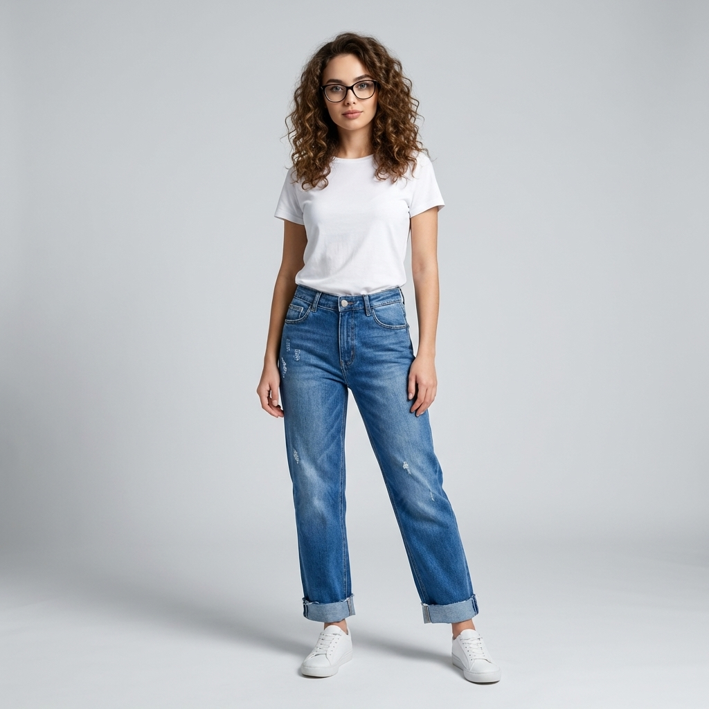 Women's Straight-Leg Jeans with Asymmetric Waist