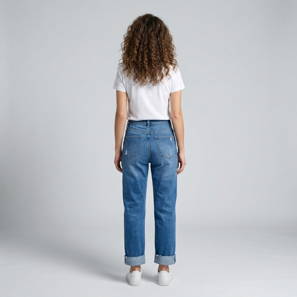Women's Straight-Leg Jeans with Asymmetric Waist