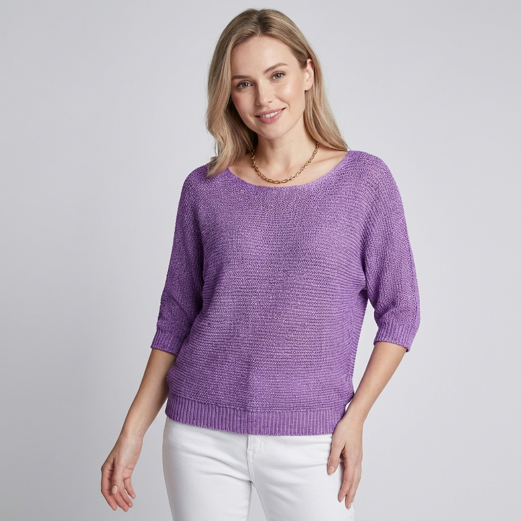 Women's Relaxed Boat Neck Sweater with 3/4 Sleeves