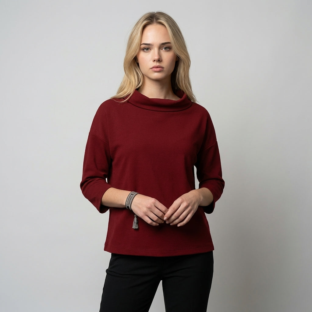 Women's Turtleneck Top with Wide Collar Long Sleeve