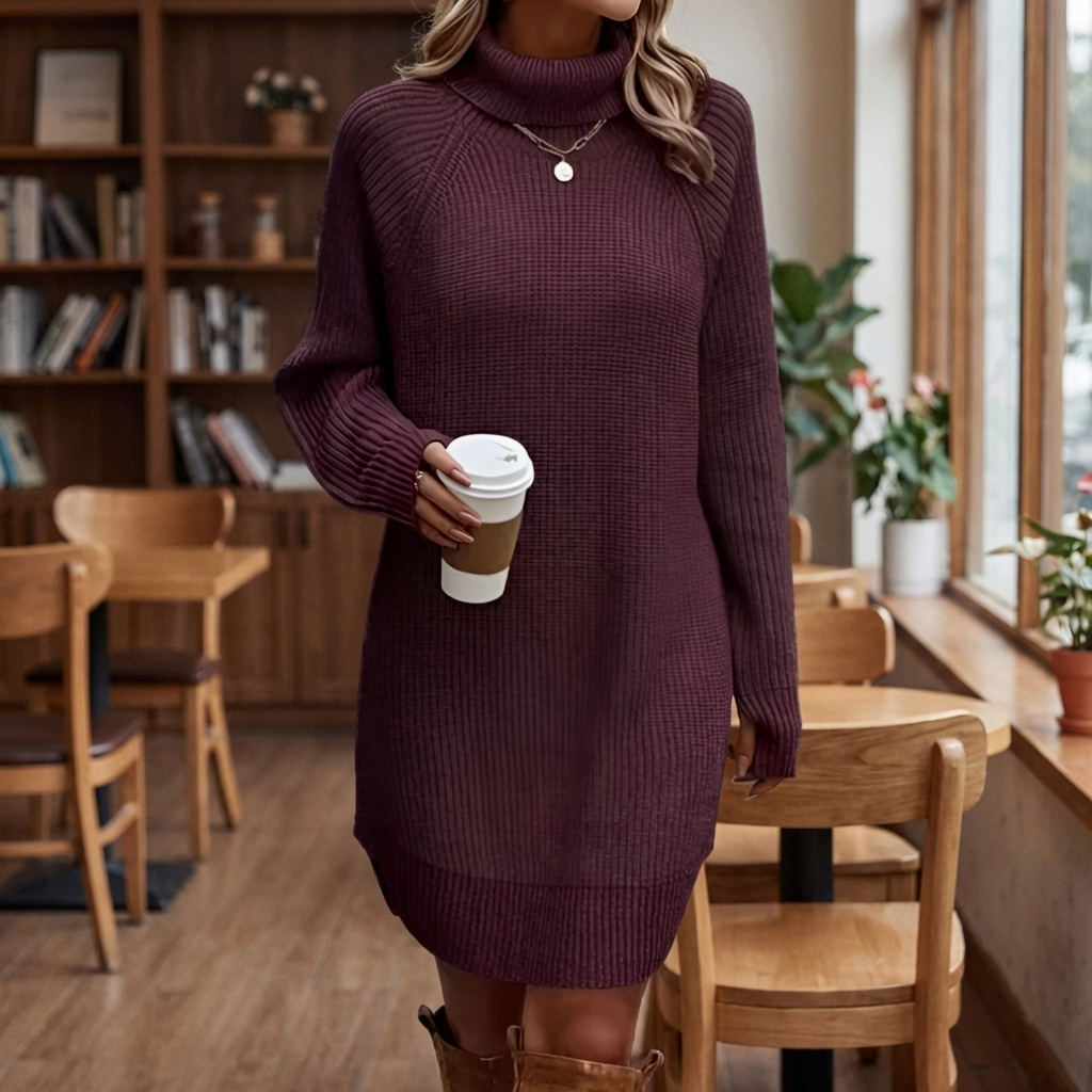 Women's Turtleneck Ribbed Sweater Dress