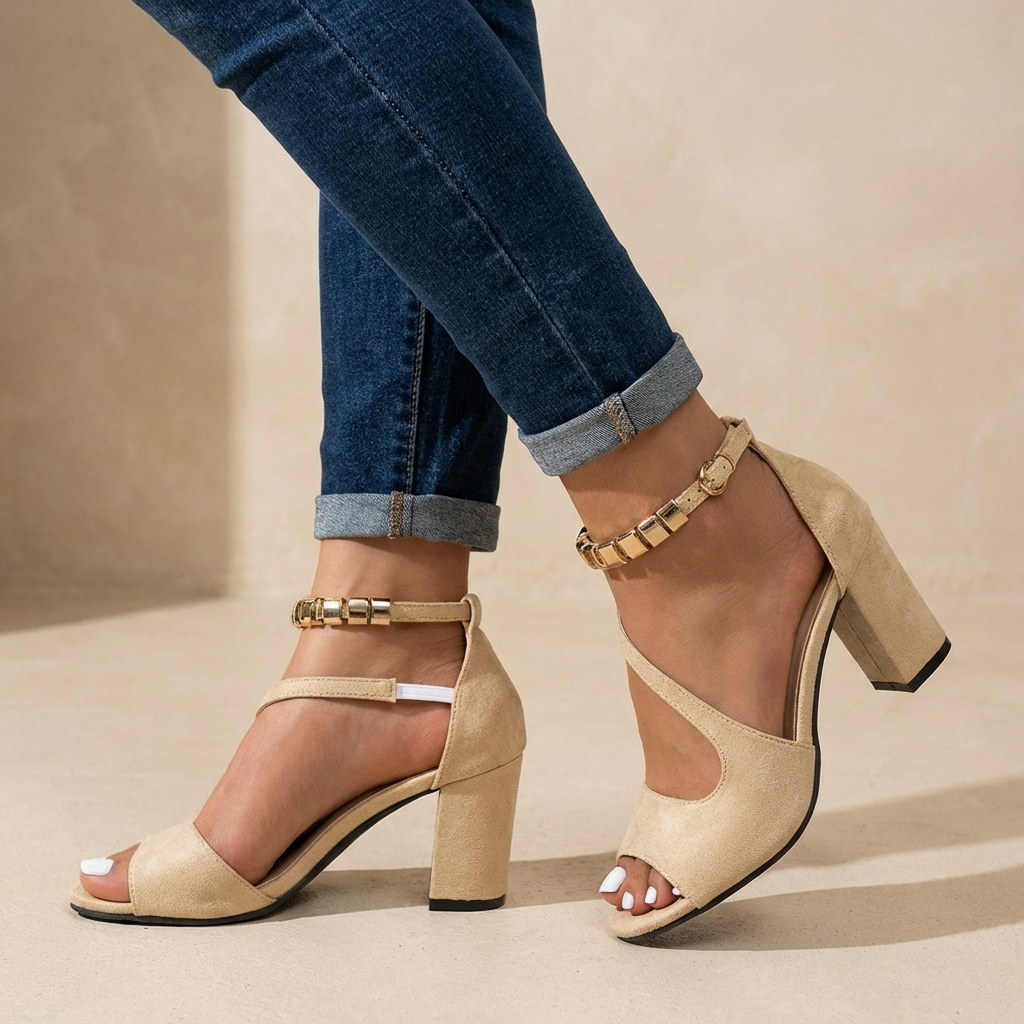 Women's Open Toe Block Heel Sandals with Ankle Strap
