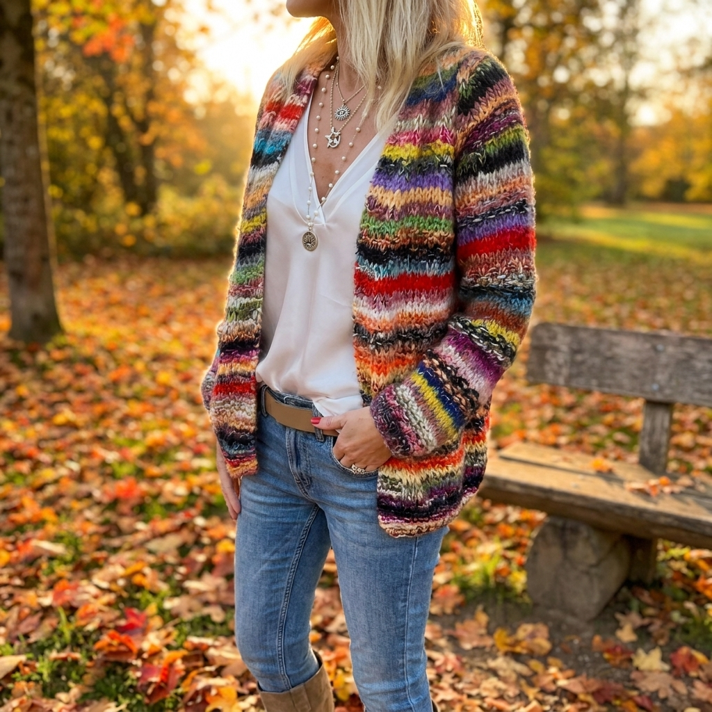Women's Multicolor Striped Open-Front Cardigan
