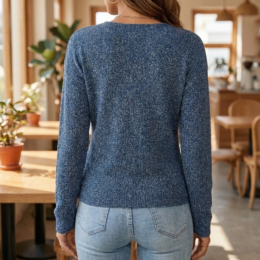 Women's V-Neck Knit Sweater with Long Sleeves for Everyday
