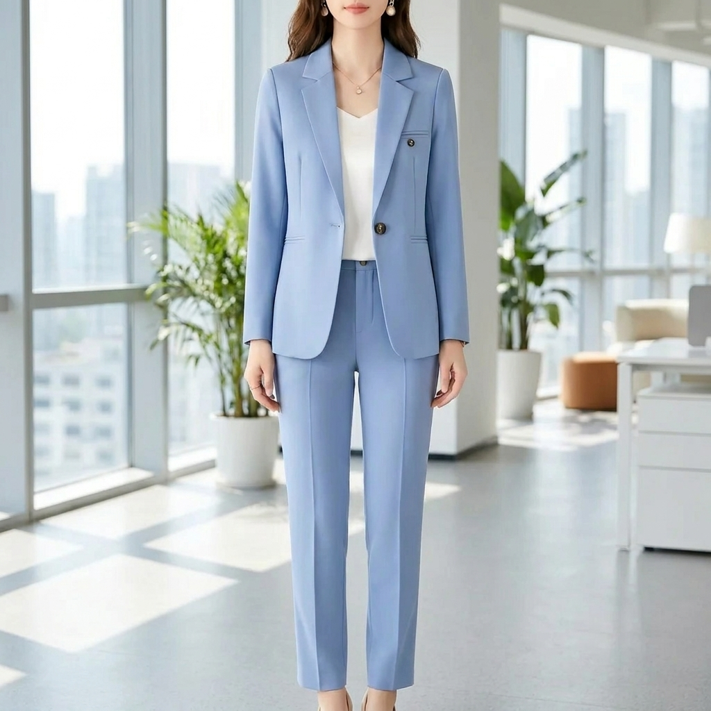 Women's Two-Piece Pant Suit with Single-Button Blazer