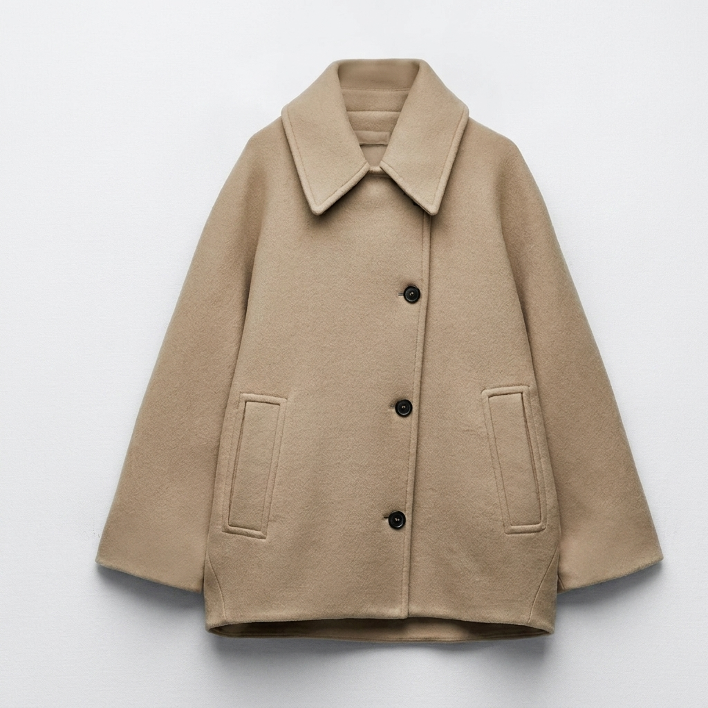 Women's Button-Front Relaxed Coat with Collar Pockets