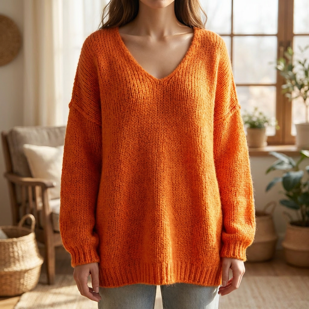 Women's Oversized V-Neck Sweater Long Sleeve Relaxed Fit