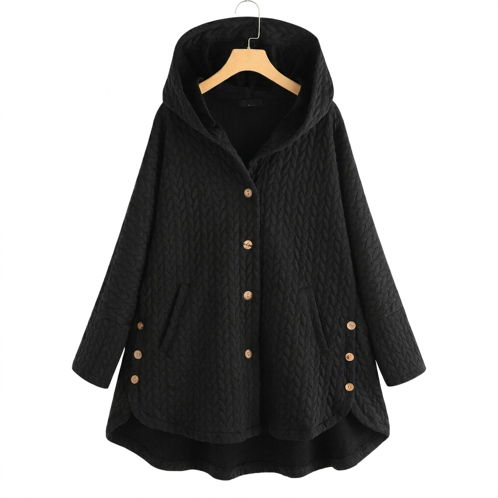 Women's Quilted Button-Front Hooded Jacket with Pockets