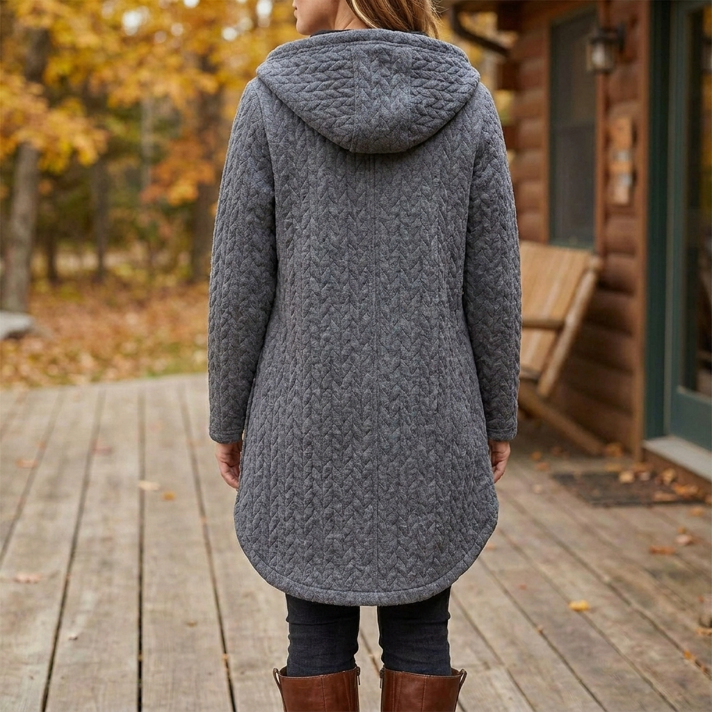 Women's Quilted Hooded Jacket with Button Front