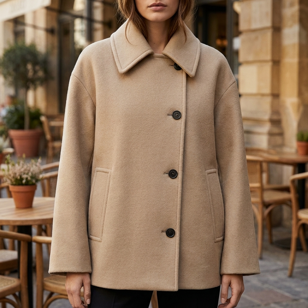 Women's Button-Front Relaxed Coat with Collar Pockets