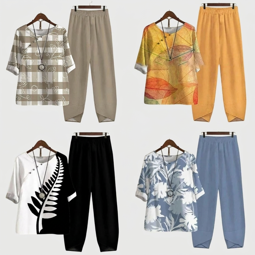 Women's Butterfly Print Two-Piece Set with Elastic Waist