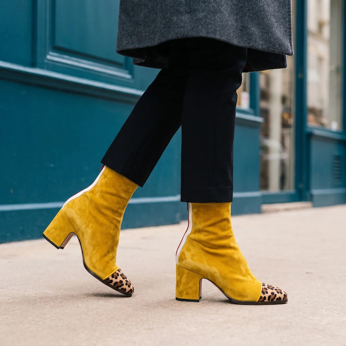 Honoria Leopard Toe Cap Suede Block Heel Boots
