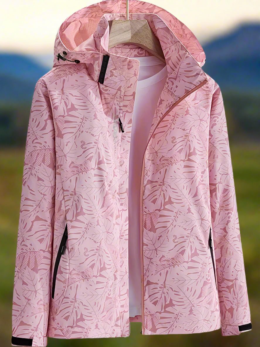 Aloisia | Leaf Print Hooded Raincoat for Women