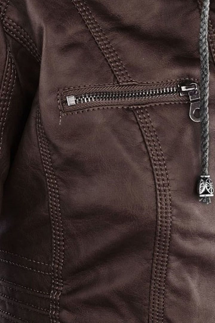 Iolanthe | Leather Look Hooded Zip-Up Jacket for Women