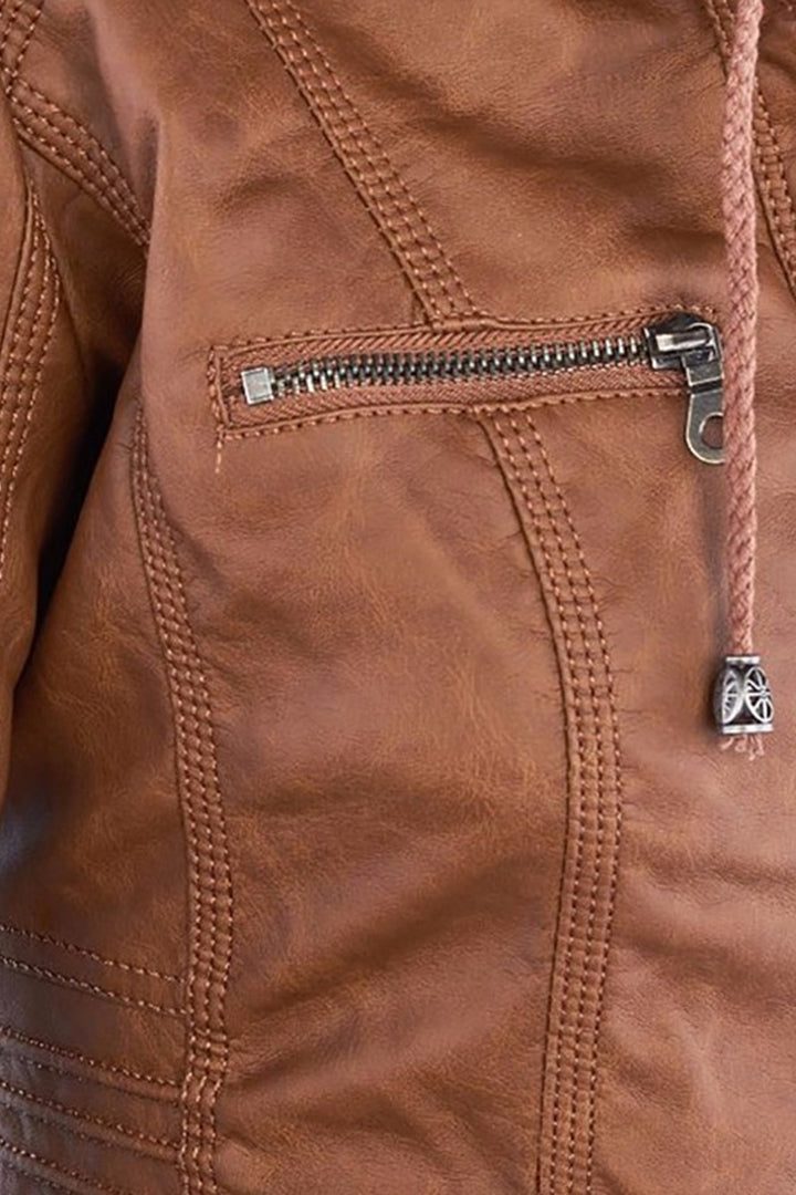 Iolanthe | Leather Look Hooded Zip-Up Jacket for Women