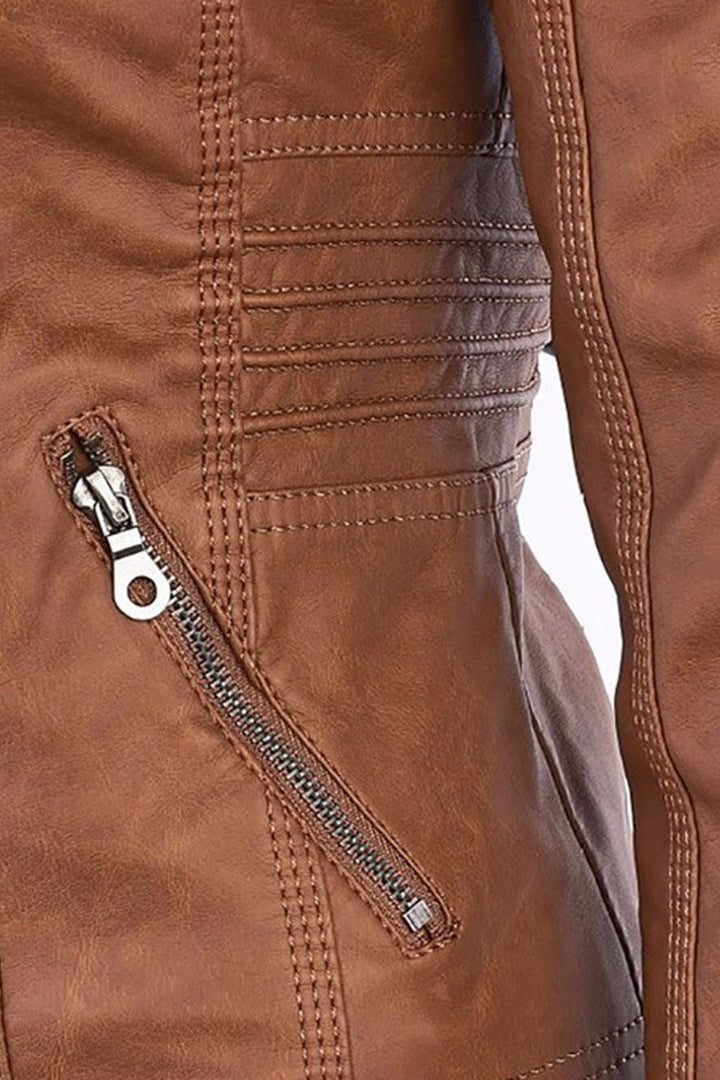 Iolanthe | Leather Look Hooded Zip-Up Jacket for Women