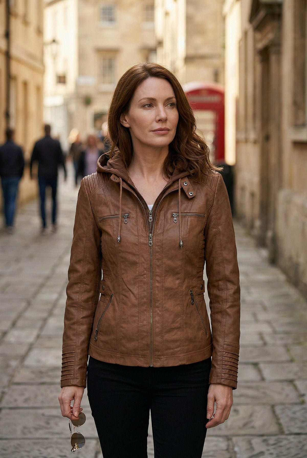 Iolanthe | Leather Look Hooded Zip-Up Jacket for Women