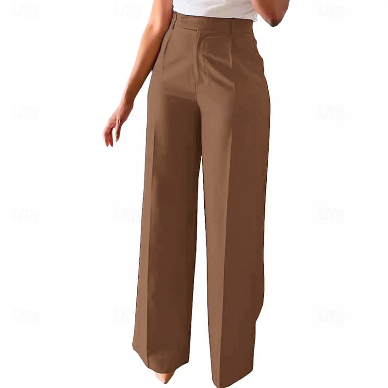 Women's High-Waist Straight Leg Trousers with Pockets