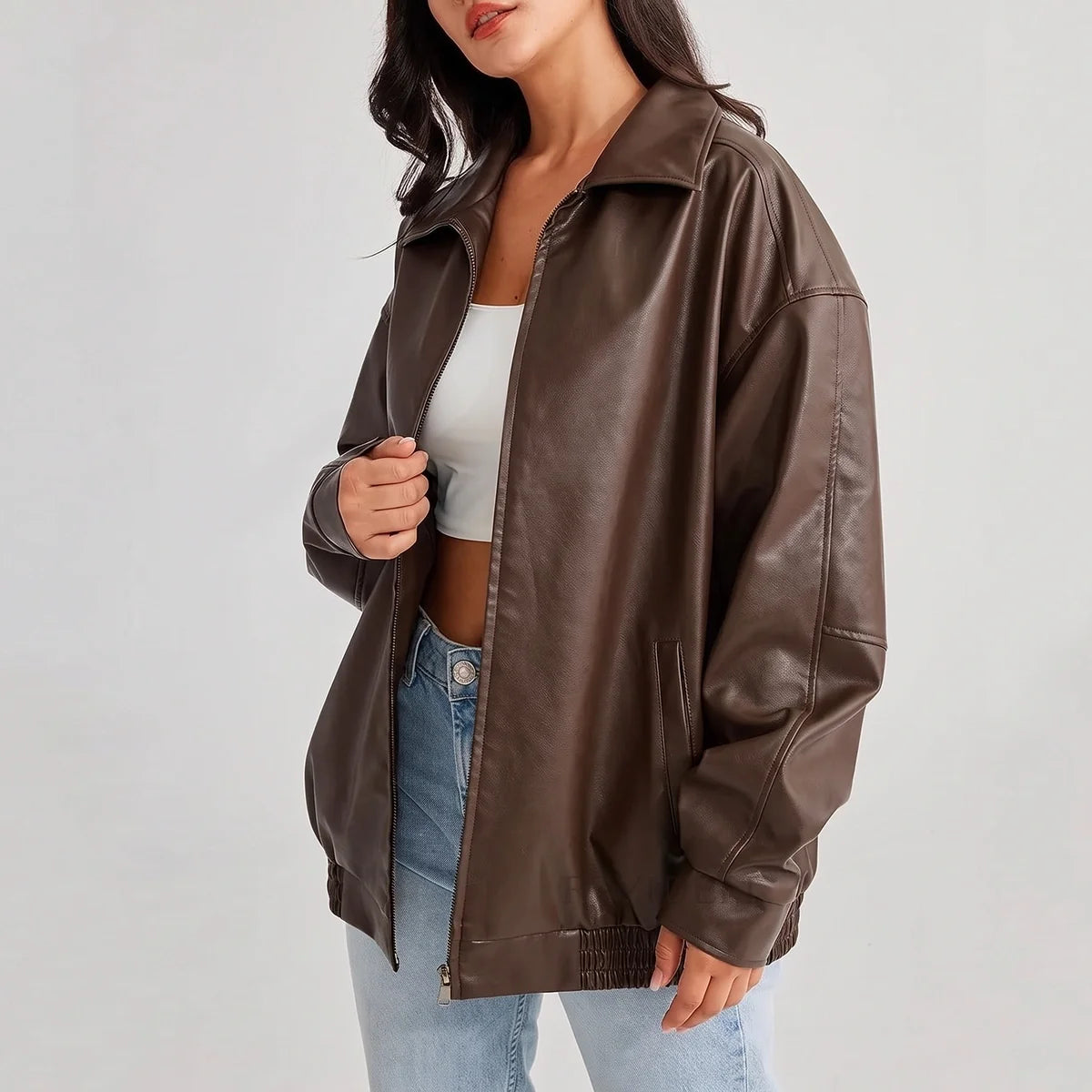 Ilaria Oversized Leather Bomber Jacket